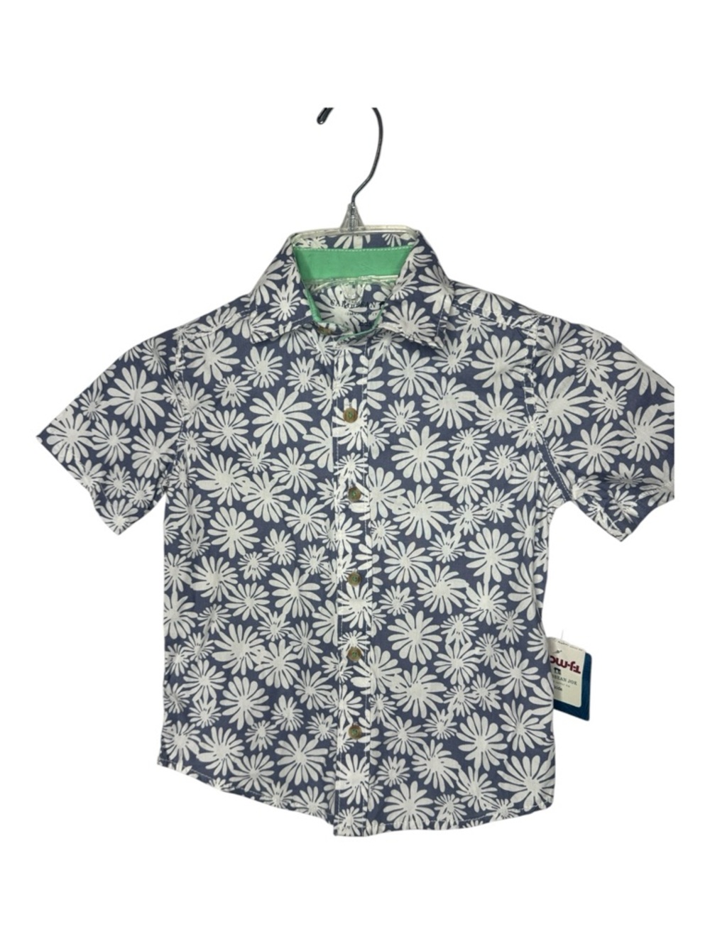 Caribbean Joe Navy & White Daisy Button-Down Shirt. Size 5/6.